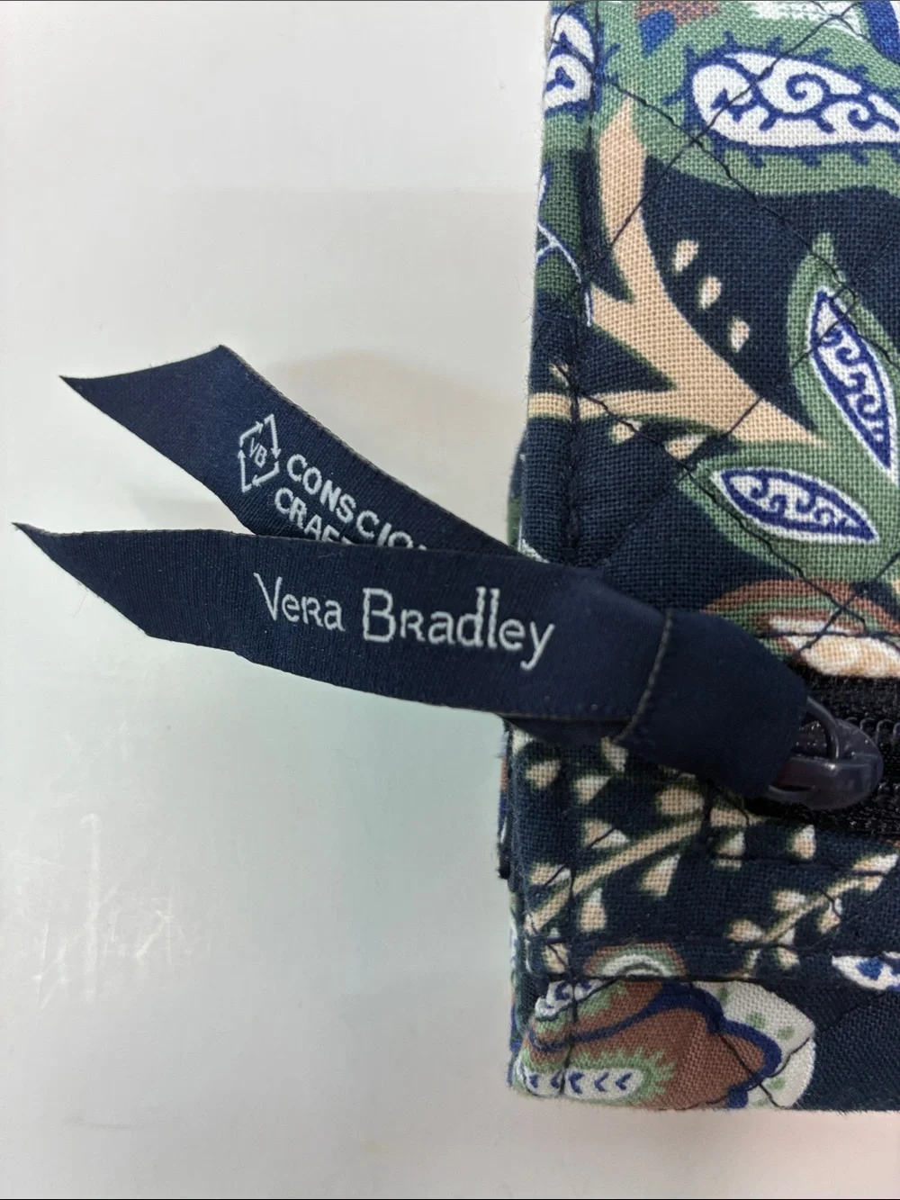 Vera Bradley Quilted Paisley Wallet in Navy, Green and Tan - Picture 2 of 8